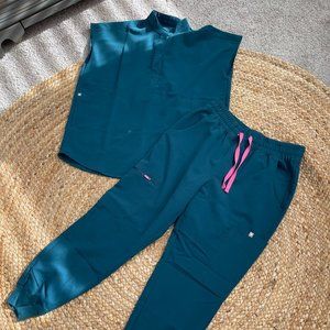 Figs Scrub Set Caribbean Blue (Petite small joggers and xxs top)